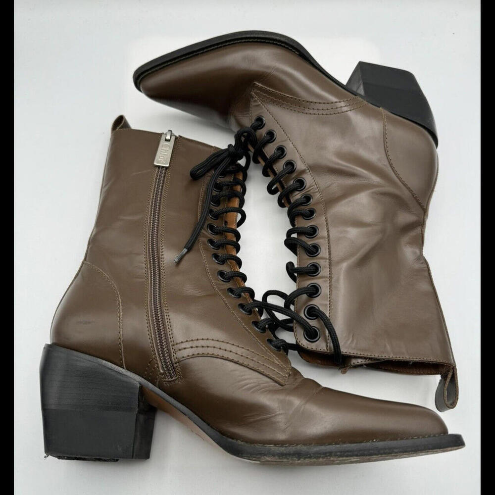 Chloe Rylee Patent Leather Heel Boots Brown Size 41 EU, 11 US - Picture 4 of 9
